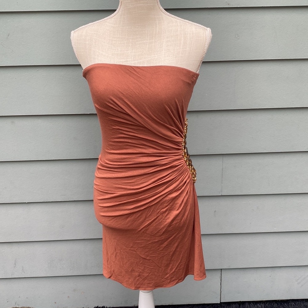 Sky brand rhinestone embellished strapless body con cocktail club dress - Picture 3 of 9